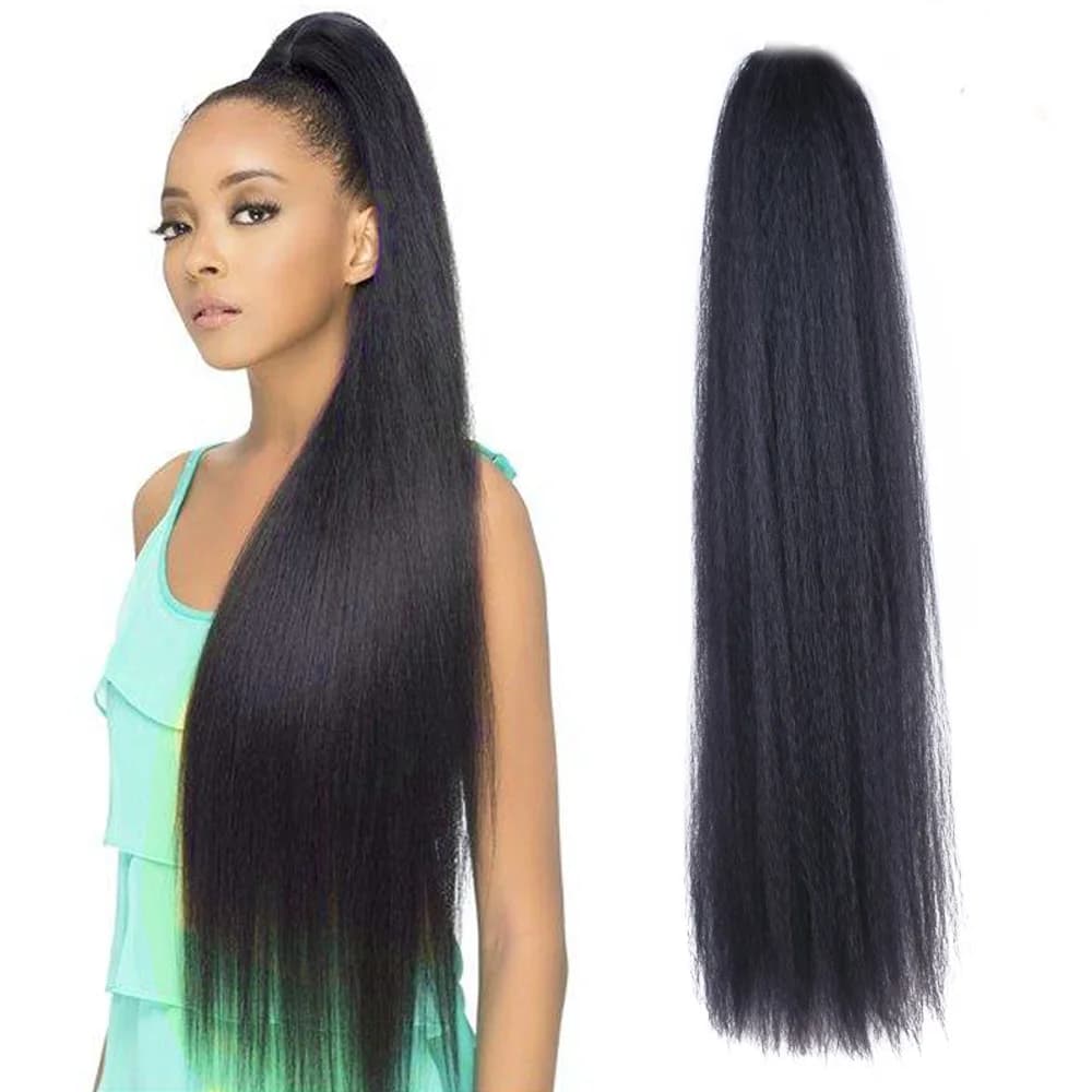 30inch Long Afro Puff Kinky Straight Drawstring Ponytail Synthetic Hair Extension Clip in Hairpiece With Elastic Band