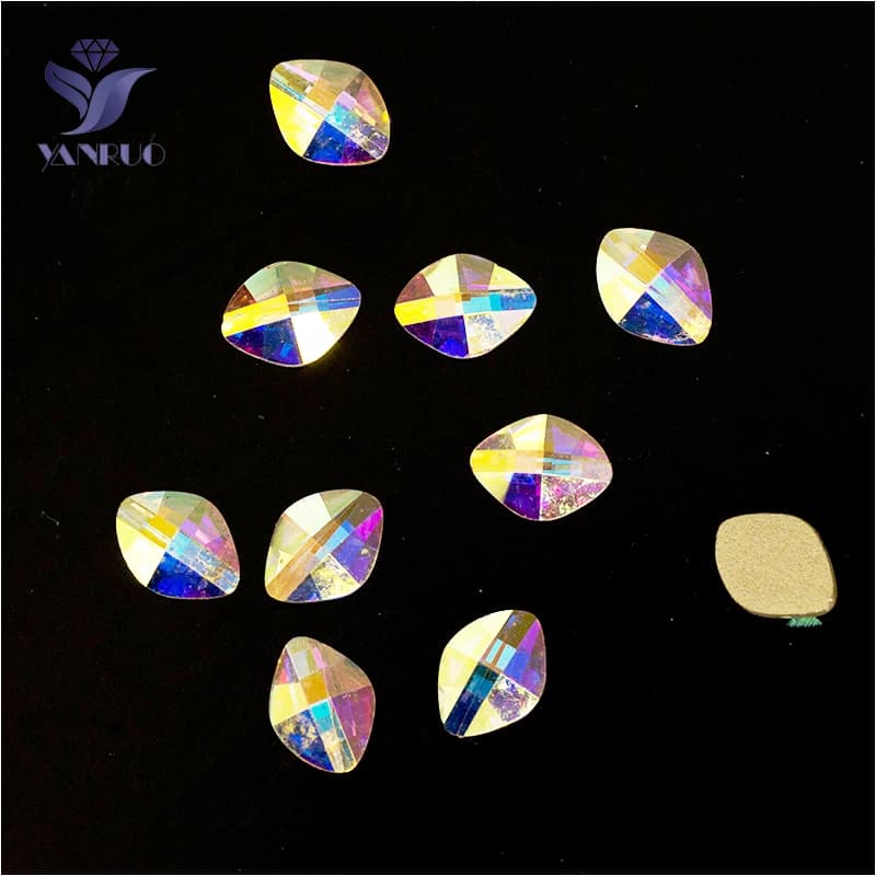 YANRUO 2060NoHF AB Leaf 4x6mm Flat Back Non Hotfix Strass Crystal Glass Rhinestones For Nails Decoration