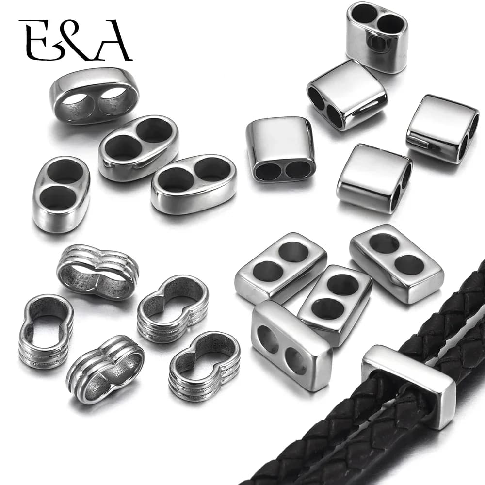 10pcs Double Hole Beads Fit 3mm-6mm Round Leather Bracelet Two Hole Spacer DIY Jewelry Making Stainless Steel Metal Accessories