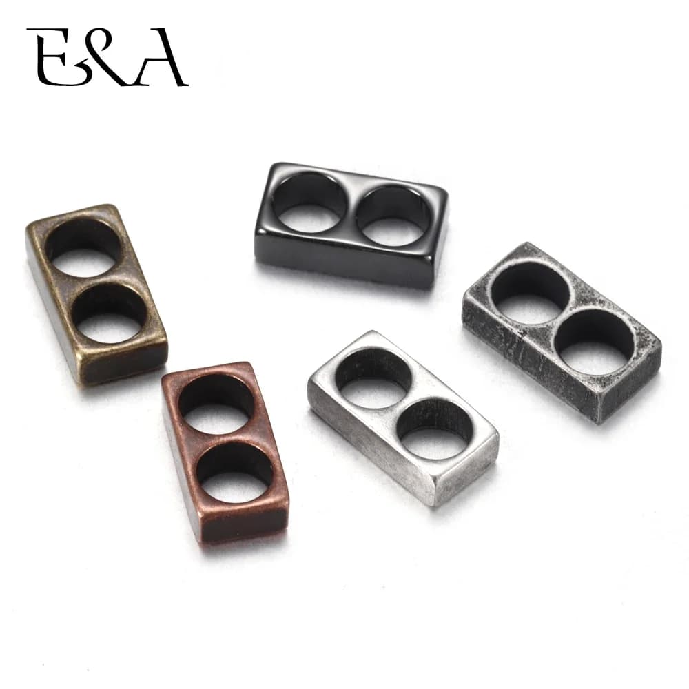 5pcs/lot Stainless Steel Double Hole 5mm Spacer Beads Rectangle Retro Plating for DIY Jewelry Making Vintage Accessories