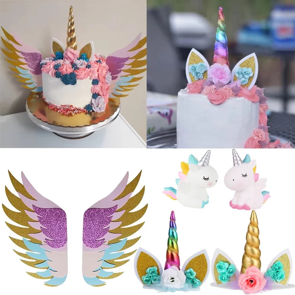 Rainbow Unicorn eyelashes horn Cake Topper Birthday Party Decor Unicornio Baby Shower First Birthday unicorn party decoration