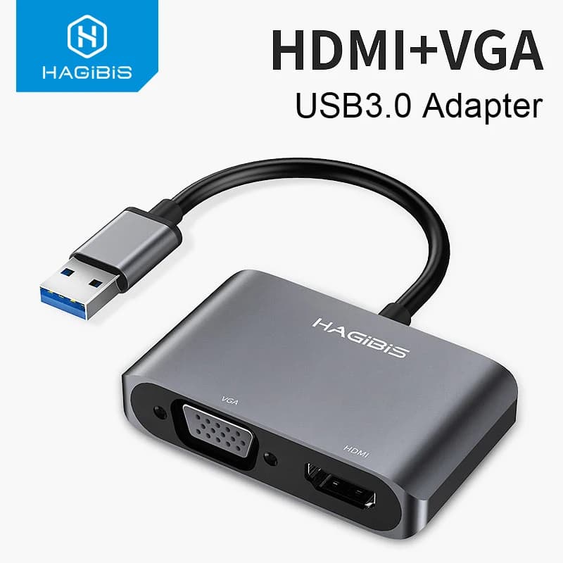 Hagibis 2 in 1 USB 3.0 to HDMI VGA Adapter for Macbook Computer - 4K HD 1080P Multi-Display USB to HDMI Converter with Audio Video Cable