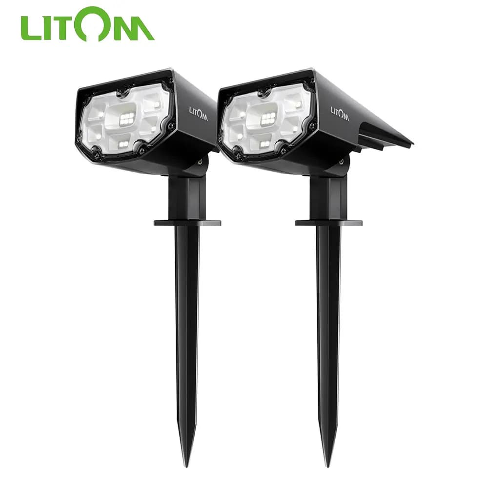 Litom CD190 12 LED Solar Powered Lawn Lights IP67 Waterproof 2 Light Models Solar Lights for Yard Pathway Wall Outdoor Garden