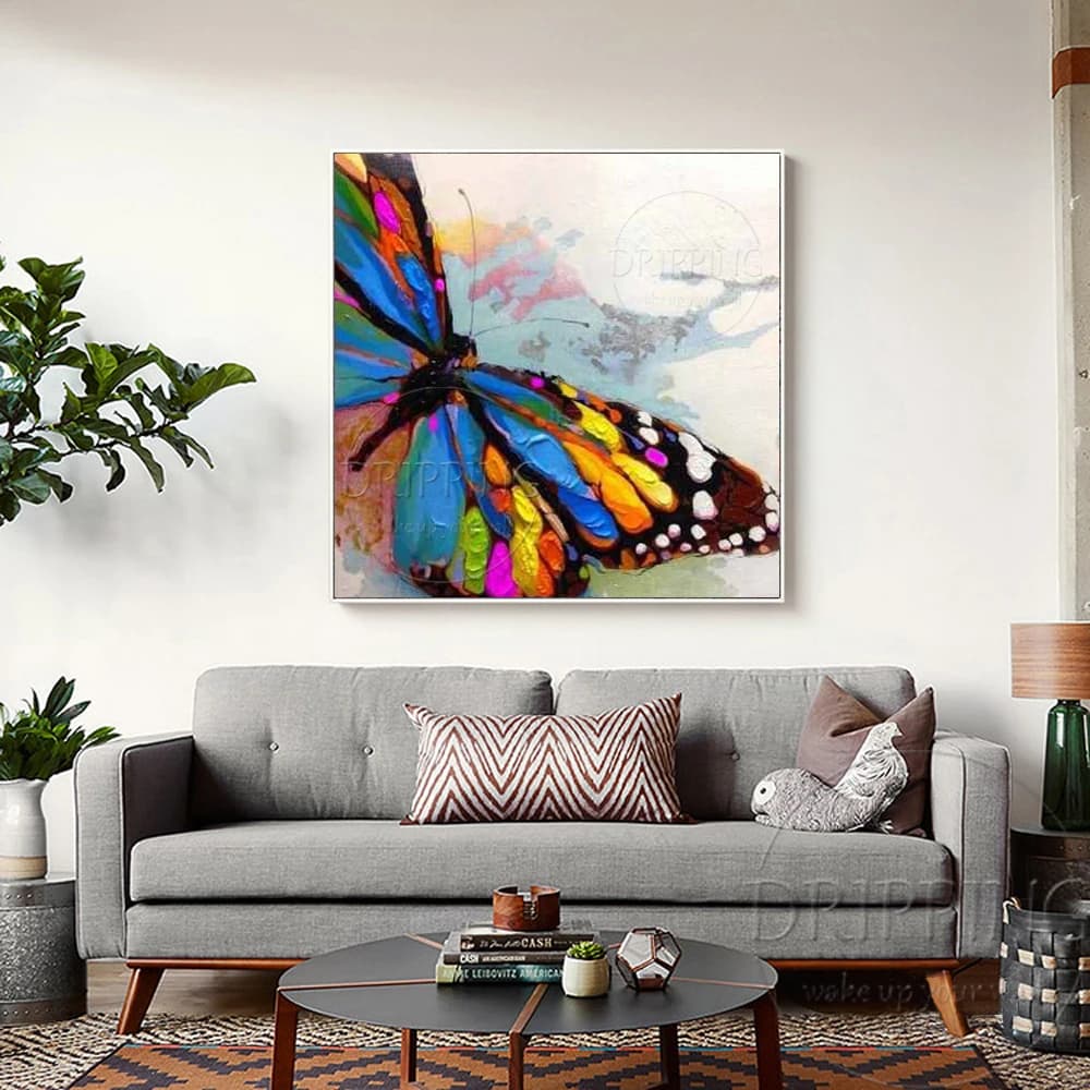 Colorful Insect Butterfly Painting: Professional Hand-Painted Animal Artwork on Canvas