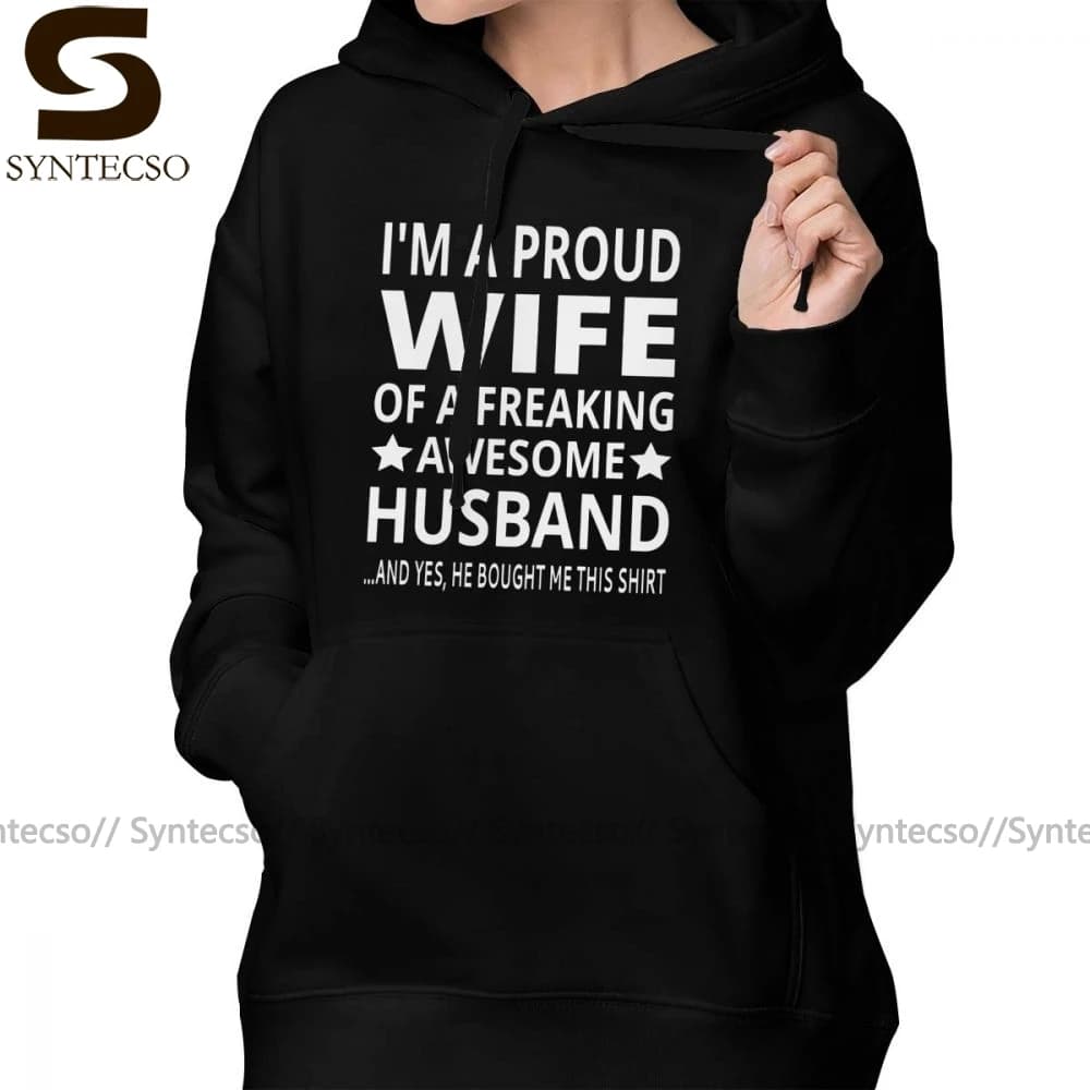 Wifey Hoodie | Proud Wife of an Awesome Husband | Cotton Plus Size Women's Long-sleeve Pullover Hoodie