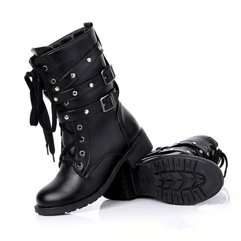 Women's Gothic Ankle Boots - Winter Martin Boots - Black Leather Punk Booties for Women