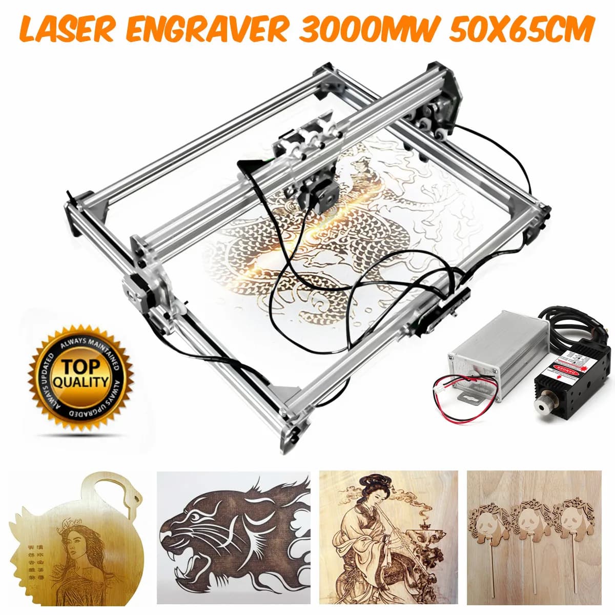 50x65cm Mini 3000mW Blue CNC Laser Engraving Machine, 2-Axis DC 12V DIY Engraver, Desktop Wood Router, Cutter, Printer, Laser Engraver