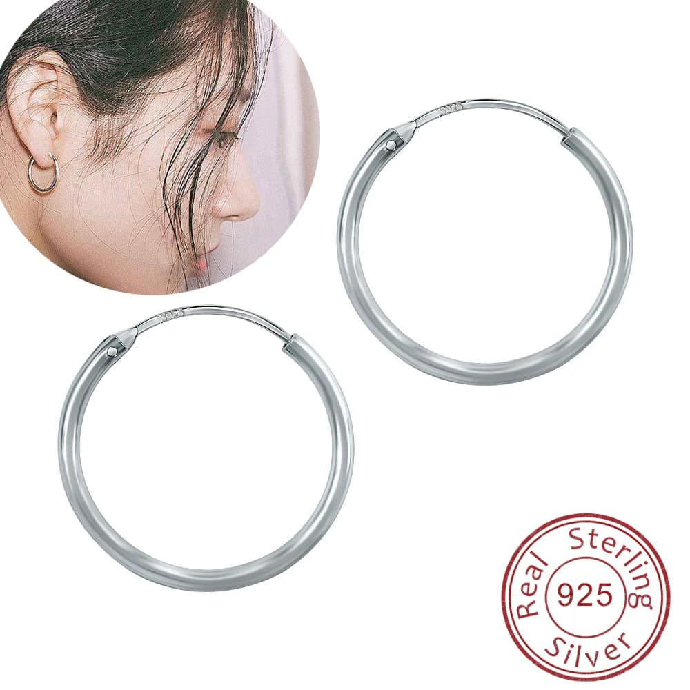 925 Sterling Silver Classic Round Hoop Earrings for Women and Men Piercings Circle Creole Jewellery