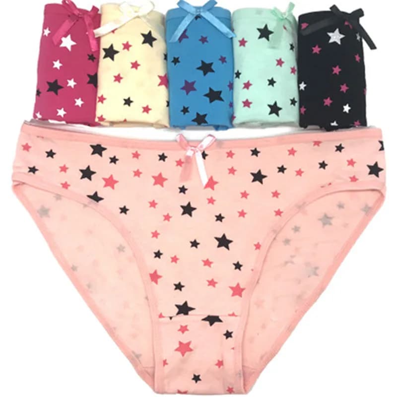 Girls Cotton Panties Underwear with Cute Stars Print - Teen G-String Children's Briefs Thongs