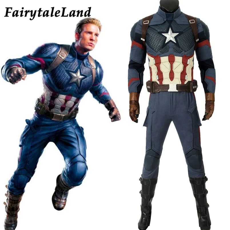 Captain America Avengers Endgame Cosplay Costume Full Set - Steve Rogers Jumpsuit with 5 Star Vest - Customizable