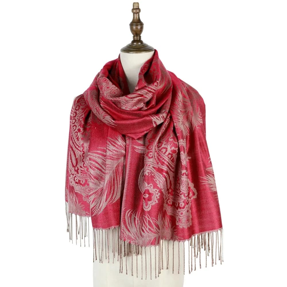 Women's Pashmina Shawl Scarf – Long Feather Paisley Silk Scarves for Winter – Warm Stoles and Wraps for Women