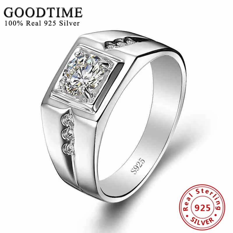 Classic Men's Sterling Silver 925 Zirconia Engagement Ring: Solid Silver Jewelry