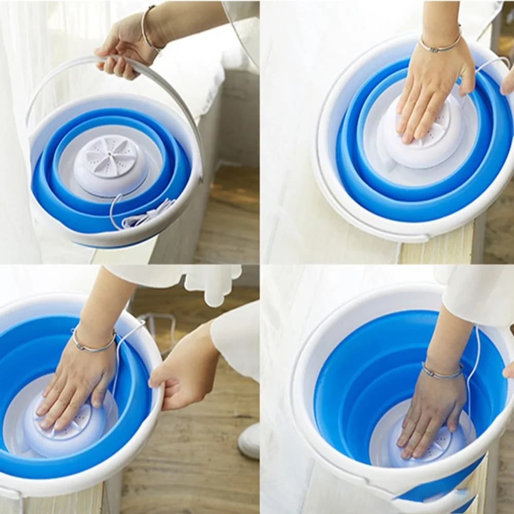 Mini Portable Ultrasonic Turbine Washing Machine - Foldable Bucket Type USB Laundry Clothes Washer Cleaner for Home Travel