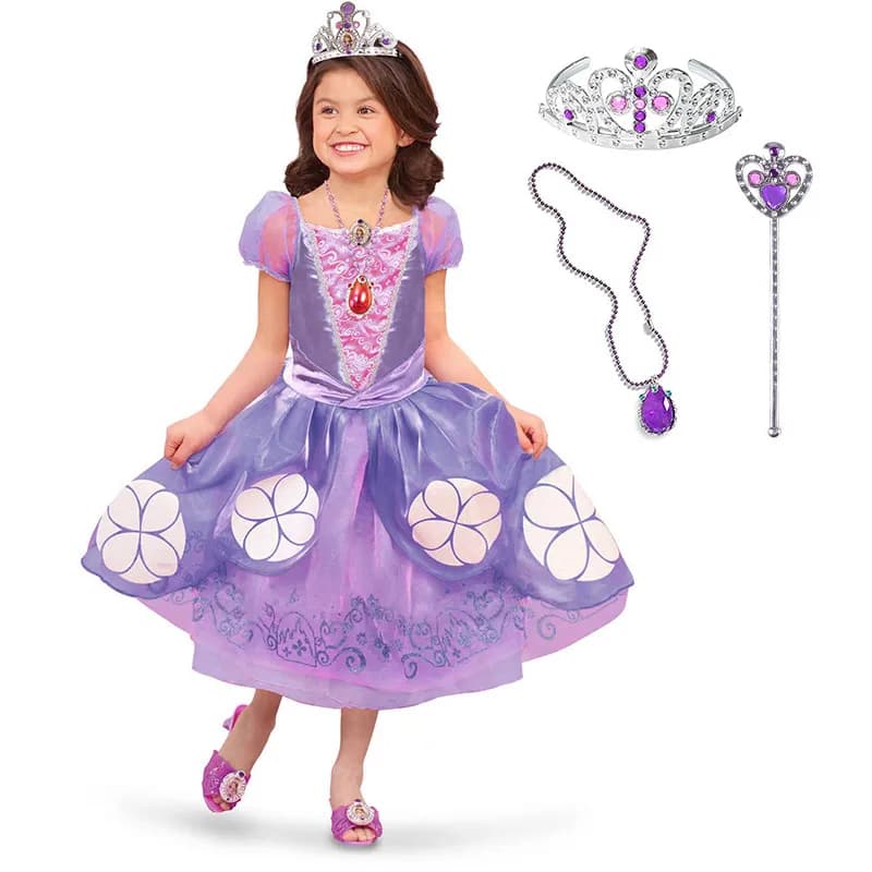 Princess Sofia Costume for Girls 3-10 Years - Cartoon Replica Dress for Fancy Carnival, Cosplay, and Summer Parties