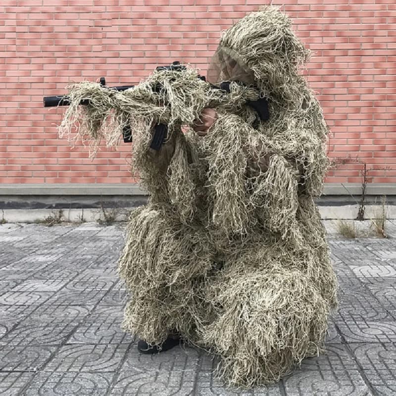 3D Withered Grass Ghillie Suit - 4 Piece Sniper Military Tactical Camouflage Clothing for Hunting and Birding