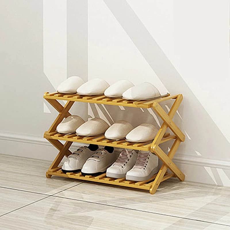 Bamboo Shoe Rack Organizer - Small Folding Shoe Cabinet for Bedroom - Simple Household Shoe Storage Shelf Furniture