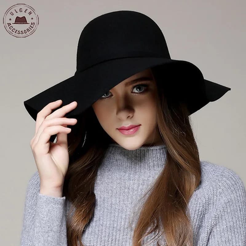 Women's Fashion Winter Fedora Hats with Vintage Bowler Jazz Style - Wide Brim Floppy Sun Beach Cashmere Church Caps