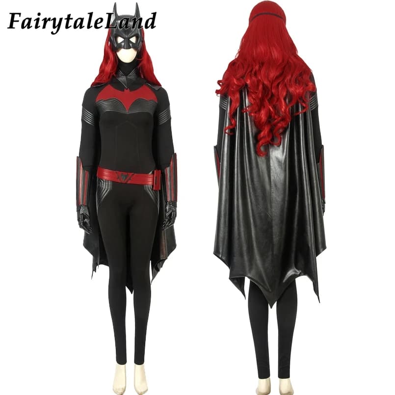 Batwoman Jumpsuit Cosplay Costume Superhero Batwoman Cloak Halloween Outfit with Catherine Hamilton Kate Kane Cosplay Accessories