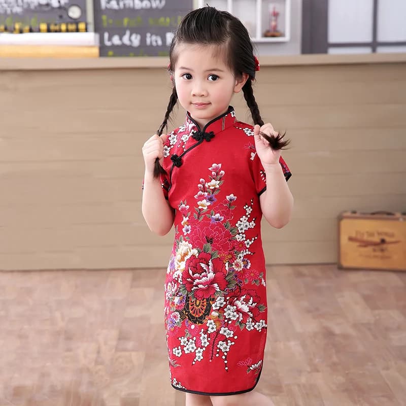 Summer Style Children's Baby Girl Chinese Dress Clothes Cotton Short Sleeve Traditional Dresses for Kids