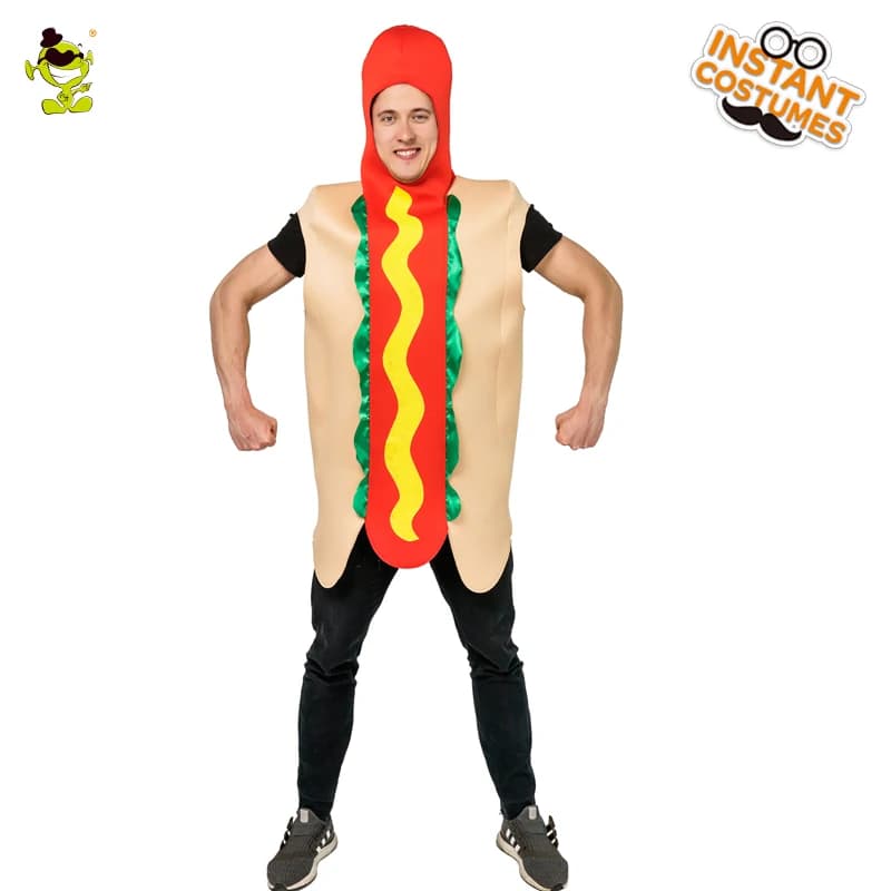 Men's Halloween Hot Dog Costume Funny Fancy Dress Jumpsuit for Christmas Cosplay