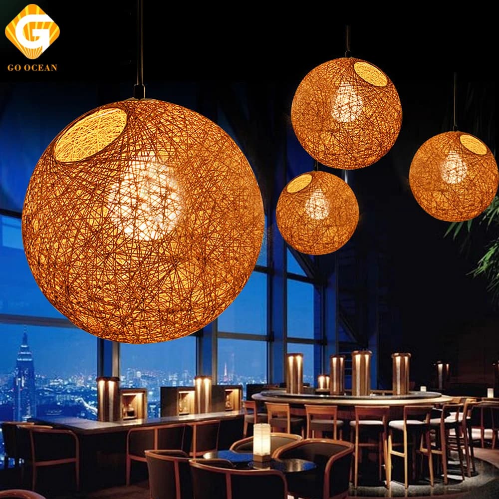 LED Bamboo Pendant Lights - Colorful Bar Cafe Home Art Country Weaving Hanging Lamps for Dining Room Loft Lighting