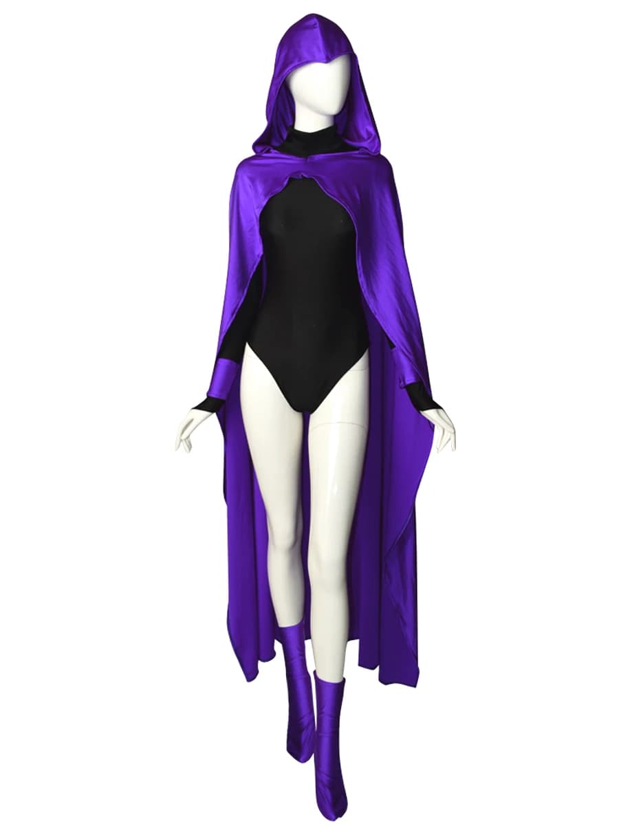 Raven Superhero Cosplay Costume for Women with Spandex Halloween Zentai Catsuit and Cape