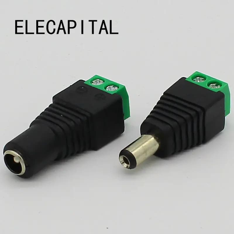 No Soldering 2.1x5.5mm DC Power Jack Plug Socket, Male and Female DC Connector Adapter, Wire Connector for CCTV Systems