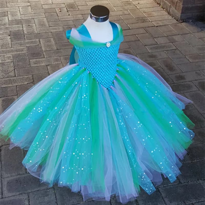 Girls Princess Dress Party Costume - Glittery Tutu Elsa Belle Pageant Gowns for Kids Baby - Beauty And The Beast Dress