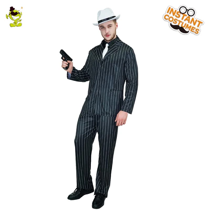 Slim Fit Deluxe Gangster Costume for Men - Movie Star Handsome Man Cosplay Outfit for Carnival Parties