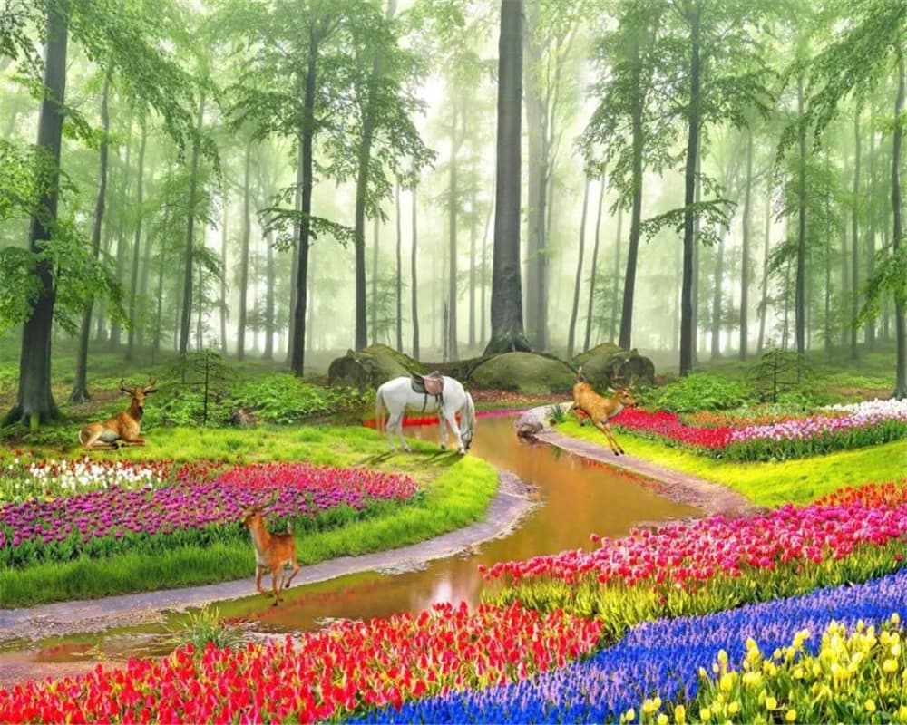 Beibehang Papel De Parede: Beautiful HD Dream Forest Landscape Painting Background Wall Flowers 3D Wallpaper