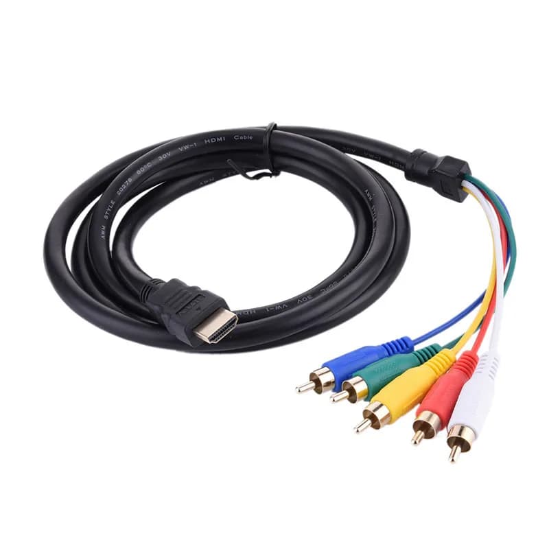 HDMI to 5 RCA Cable | Male HDMI to 5RCA Audio and Video Adapter | 1.5M Cord Wire | HD Player to TV Connection RCA Cable