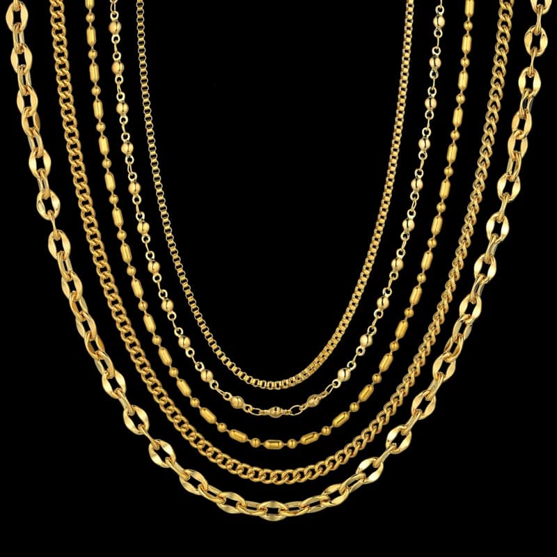 Gold Color Stainless Steel Link Chain Necklace for Women and Men - Trendy Pendant Jewelry Accessory 

