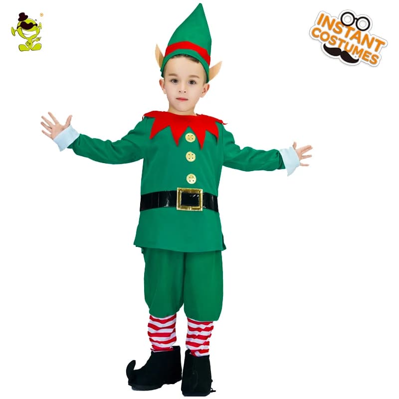 Green Elf Santa Claus Outfit for Boys - Children's Elf Costume for Role Play and Cosplay, Perfect for Christmas Party, Performance, and Carnival