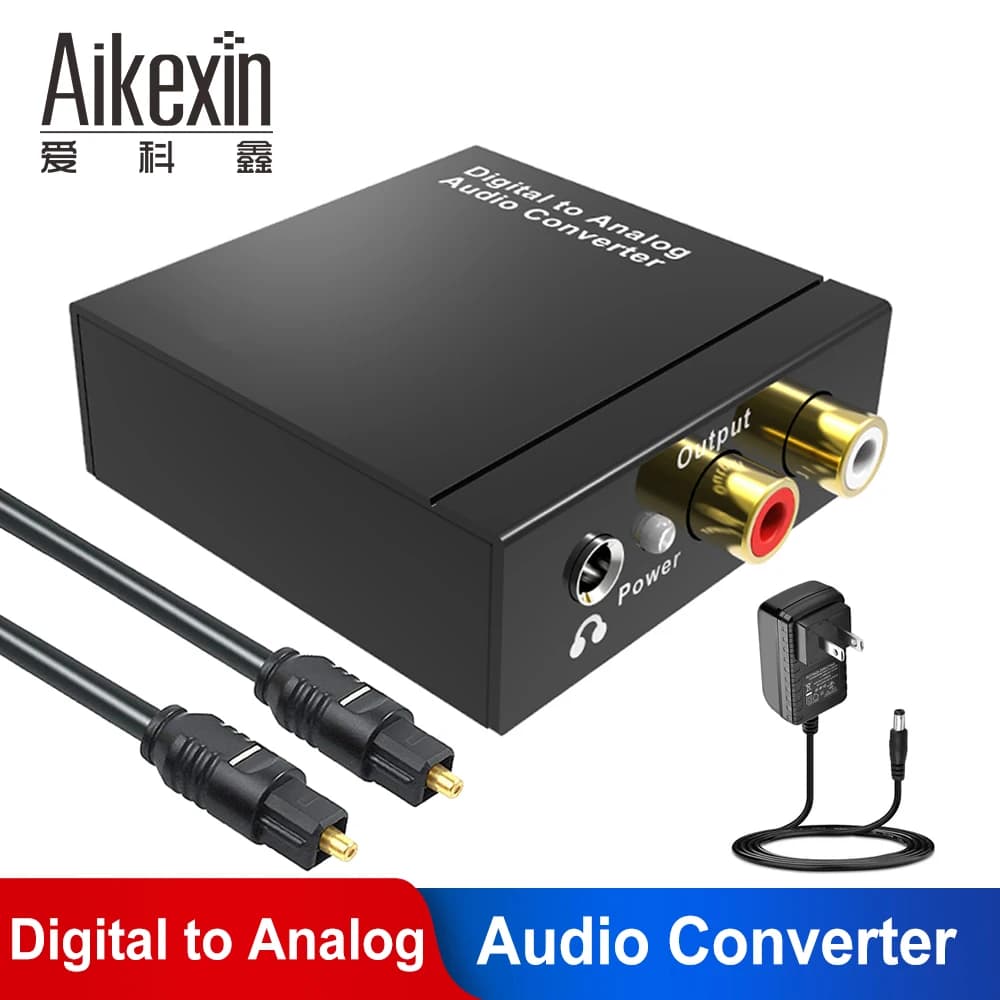 Digital to Analog DAC Audio Converter Coax Optical to RCA R/L 3.5mm Adapter with AUX 3.5mm Jack Output and Toslink Cable