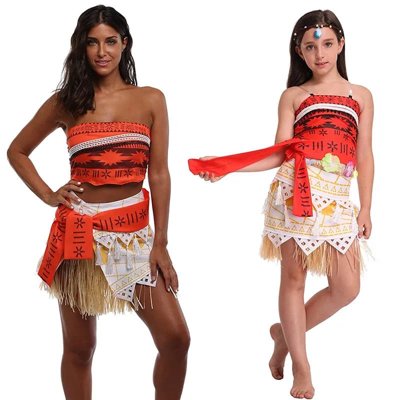 Kids Moana Cosplay Top and Skirt Clothing Set | Vaiana Adventure Outfit | Girls Princess Moana Dress | Beach Party Wear Costume