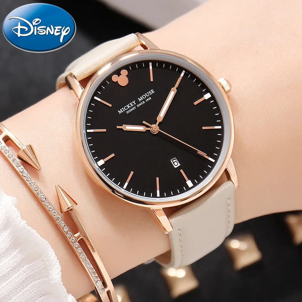 Genuine Disney Brand Women's Beautiful Mickey Clock Leather Band Quartz Watch