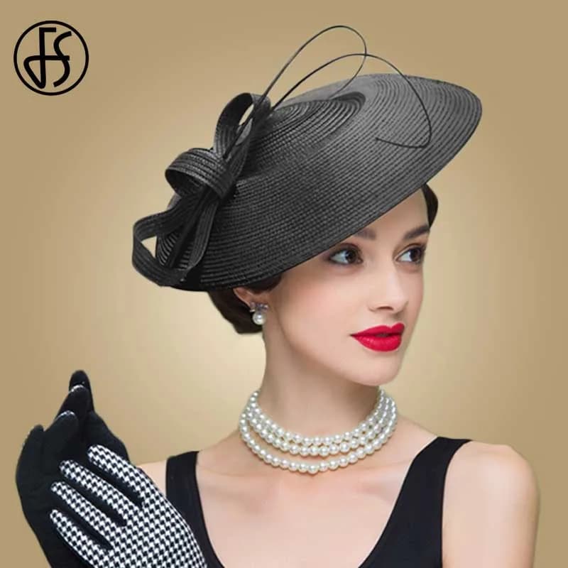 FS Fascinators Black And White Weddings Pillbox Hat For Women Straw Fedora Vintage Ladies Church Dress Sinamay Derby Hats