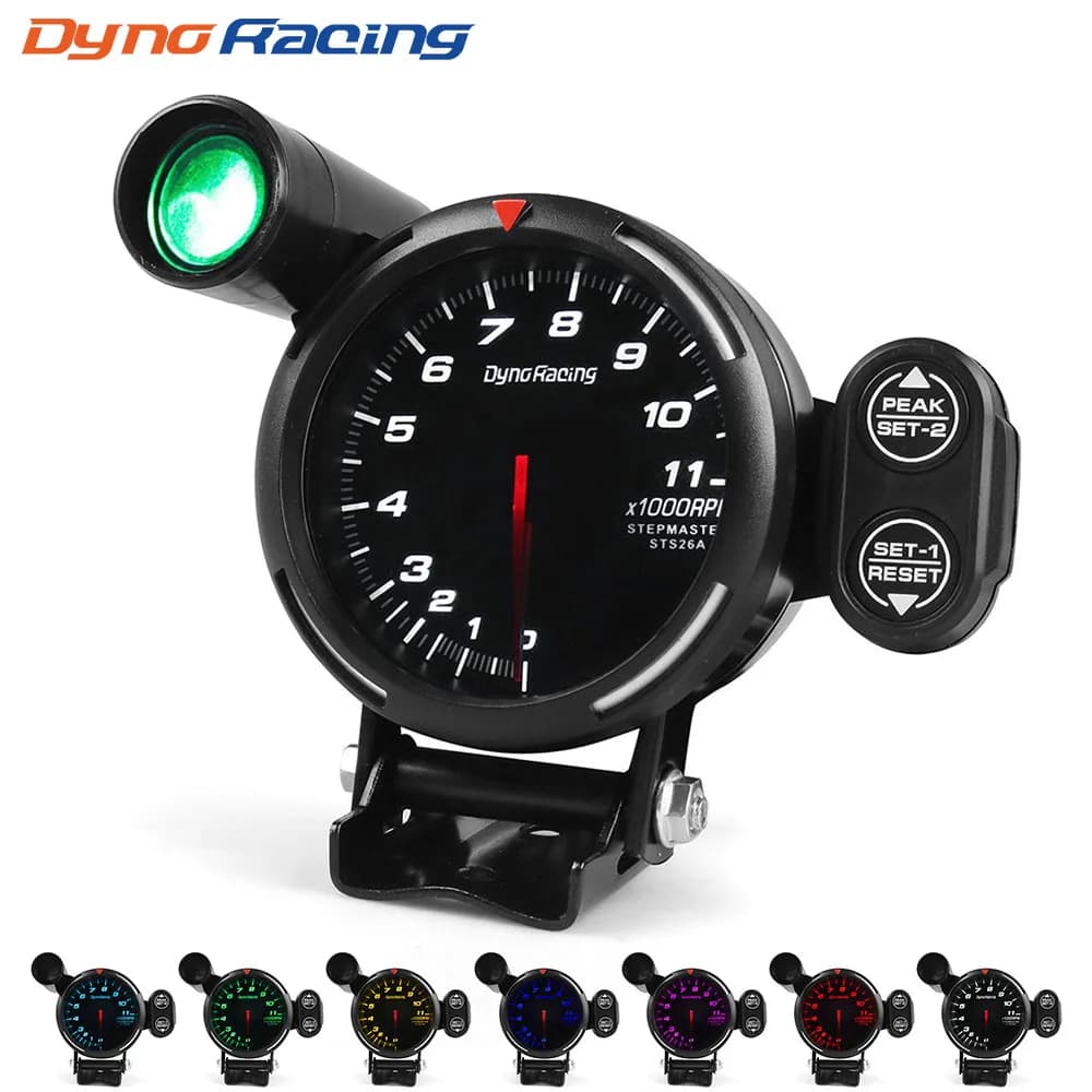 Dynoracing 80MM Tachometer RPM Gauge | High-Speed Stepper Motor | 7 Colors | 0-11000 RPM Meter with Shift Light and Peak Warning