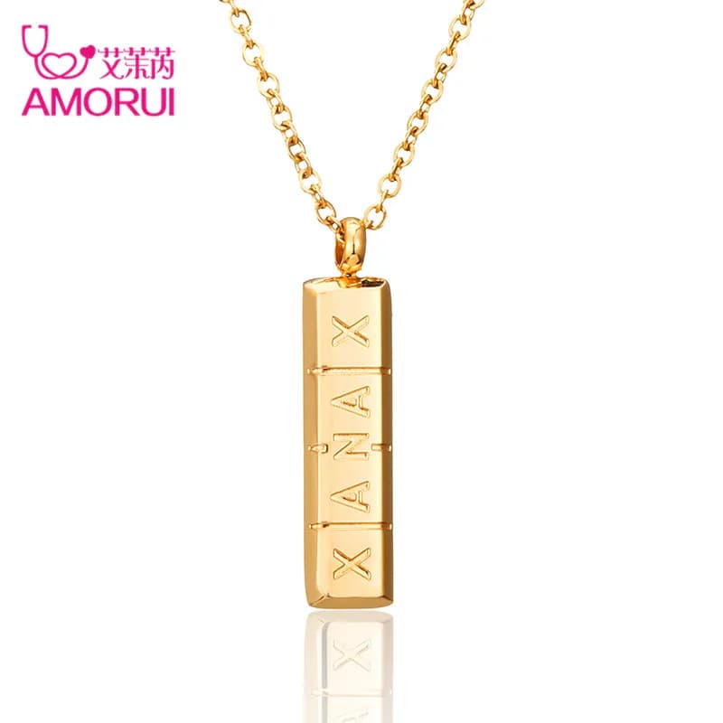 AMORUI Stainless Steel Xanax Vertical Pill Bar Pendant Necklace - Women’s Choker Chain - Gold Silver Jewelry