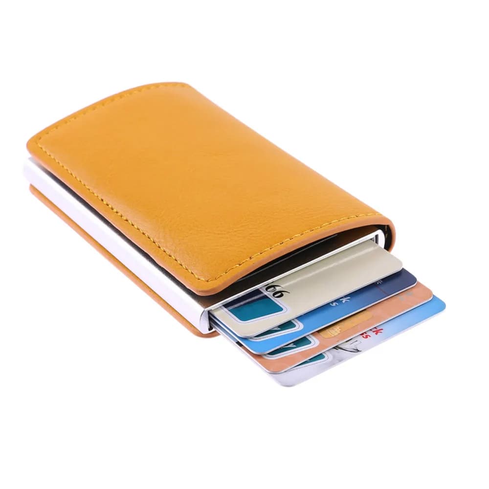 Metal Men Card Holder RFID Aluminum Alloy Credit Card Holder PU Leather Wallet Anti-theft Men's Wallets Automatic Up Card Case