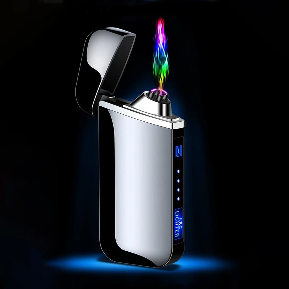 USB Rechargeable Windproof Double Arc Plasma Lighter with Fingerprint Touch for Cigarettes – Metal Electric Lighter for Men, Perfect Gift