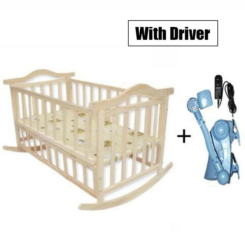 Electric Rocking Baby Cradle - No Radiation, Safety Natural Color Baby Bed with Mosquito Net and Pine Swing Cribs (No Paint)