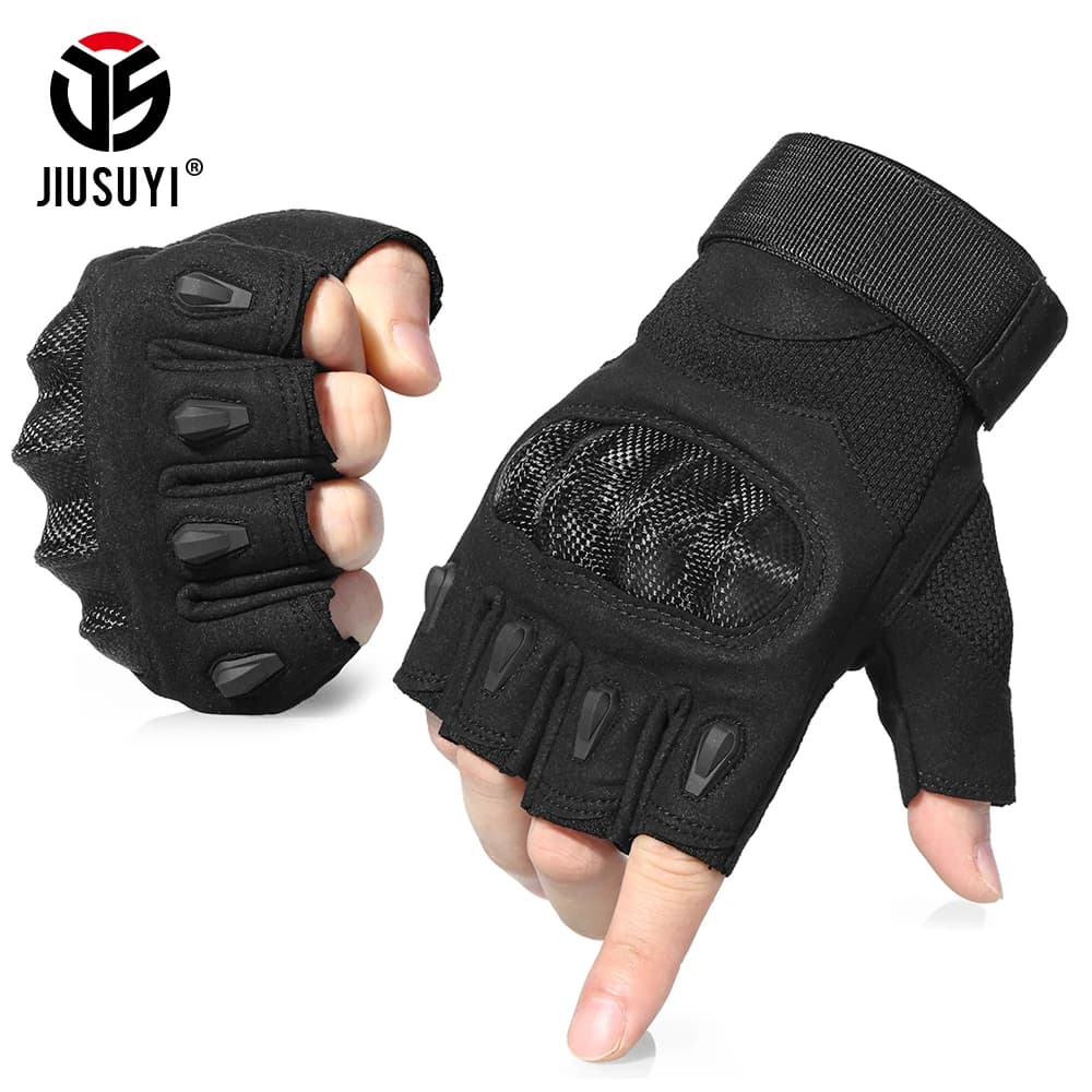 Black Military Tactical Fingerless Gloves for Men - Ideal for Army, Paintball, Airsoft, Combat, Work, Hard Knuckle, Half Finger, and Driving