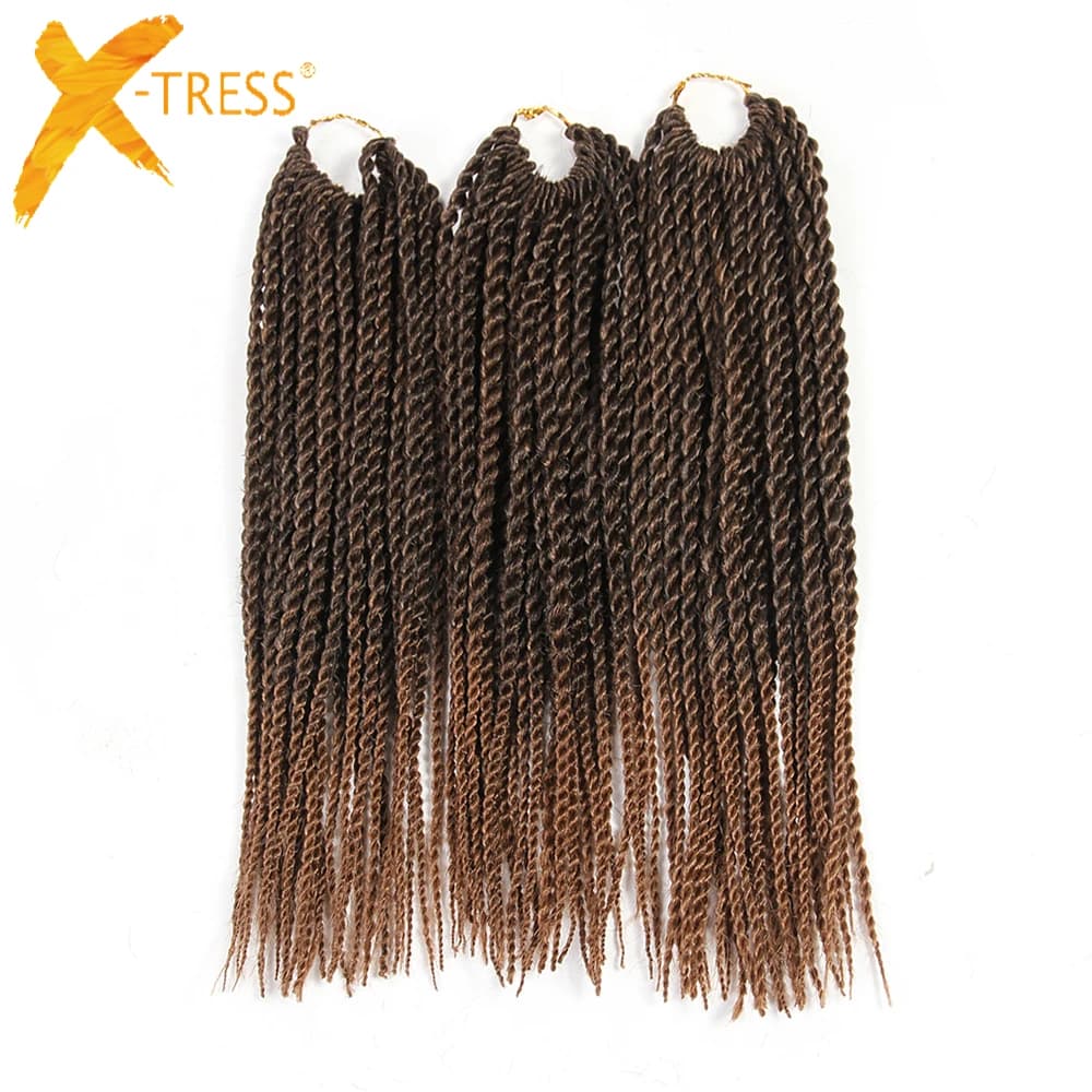 X-TRESS Heat Resistant Fiber Crochet Braids - Ombre Brown Color Synthetic Senegalese Twist Braiding Hair Extensions (81 Strands/Pack)