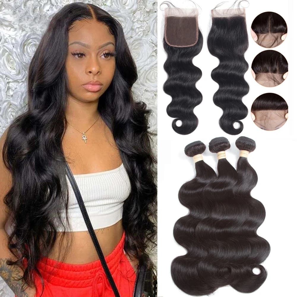 Brazilian Human Hair Weave Bundle with Closure - Sapphire Body Wave Hair Extension