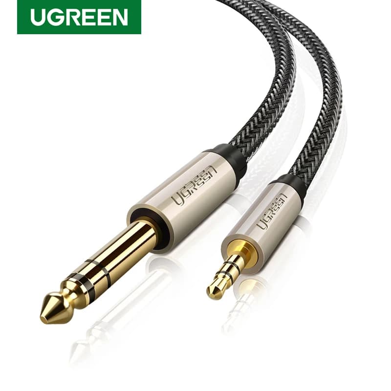 Ugreen Gold-Plated 3.5mm Male to 6.35mm Male Aux Cable for Speakers, Mixers, CD Players, and Amplifiers