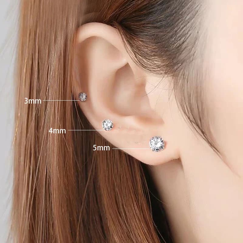 925 Sterling Silver 3mm 4mm 5mm Cubic Zirconia Stud Earring Fashion Earring for Women 3pairs/pack