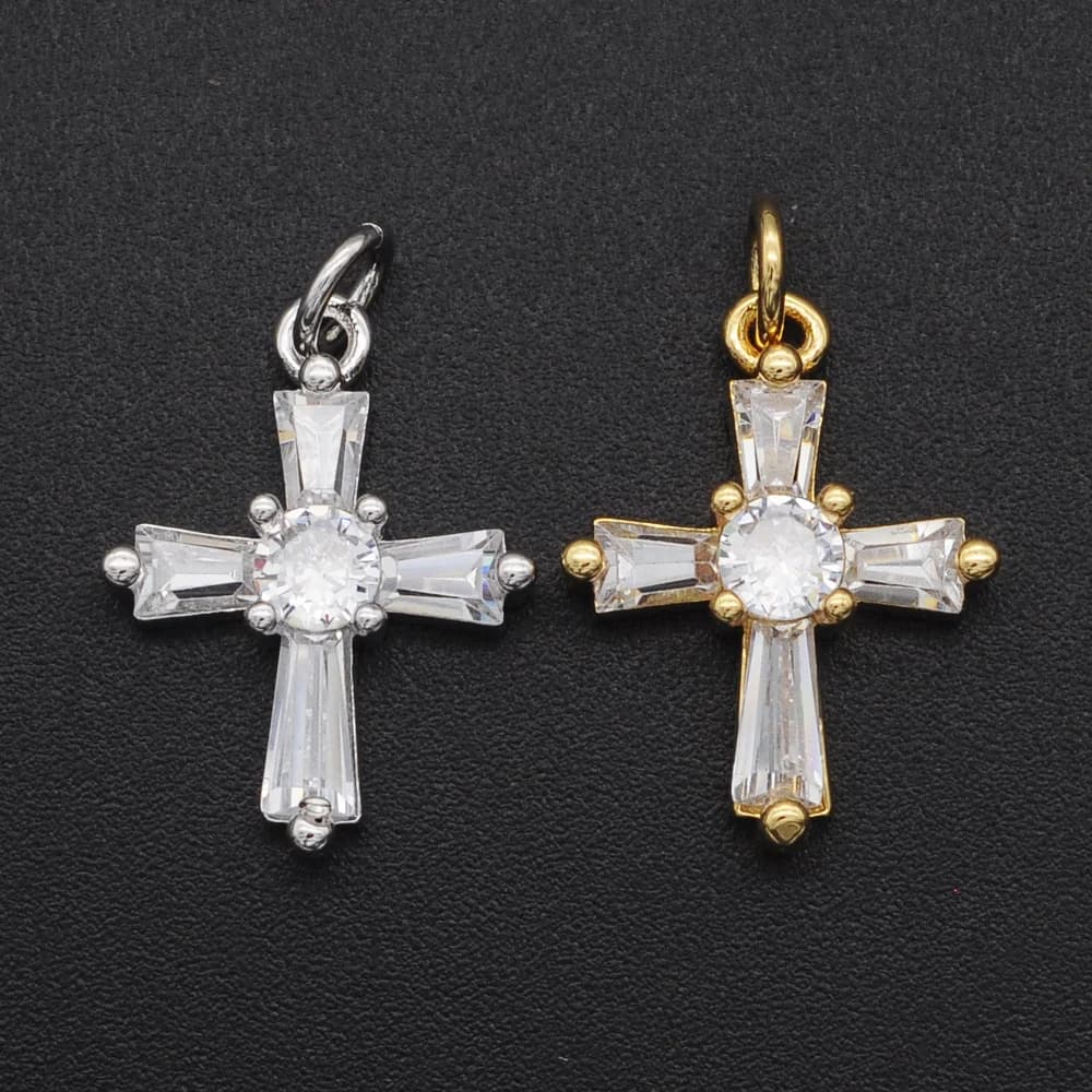 Wholesale Fashion Jewellery Pendants: 14x21mm CZ Zircon Cross Pendant for DIY Jewelry and Bracelet Making Charm