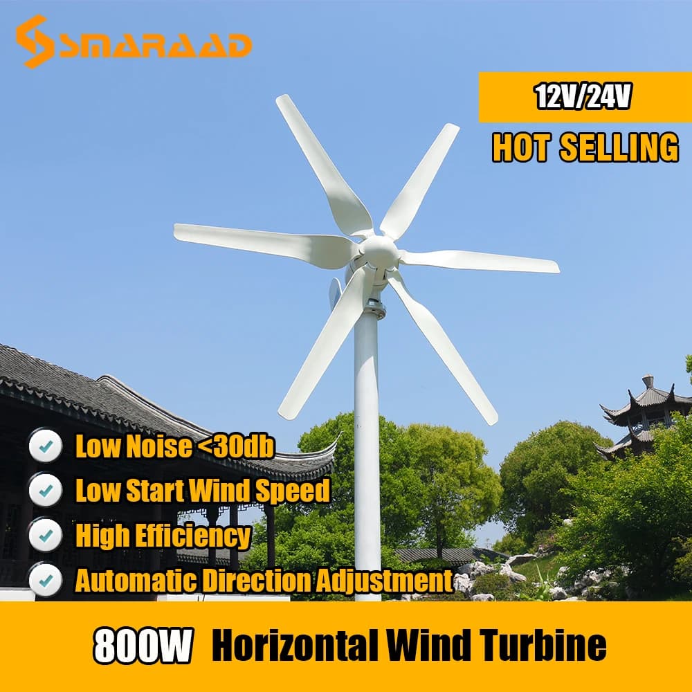 High-Efficiency 800W Small Wind Turbine Generator 12V/24V for Home, Yacht, Farm, Street Lamps - Free Energy Windmill