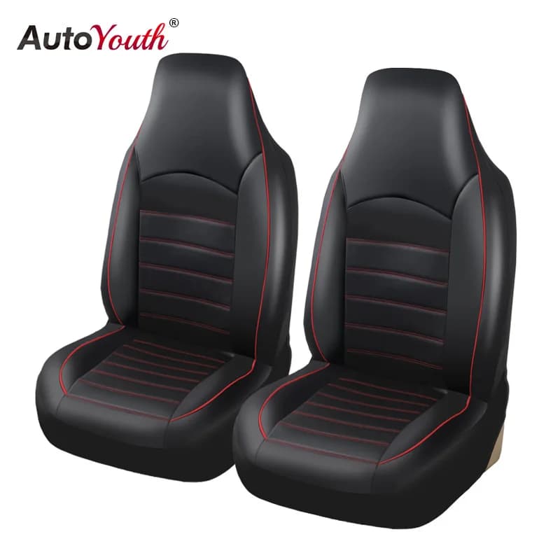 AUTOYOUTH PU Leather Front Car Seat Covers - Fashionable High Back Bucket Car Seat Cover - Auto Interior Car Seat Protector (2PCS)